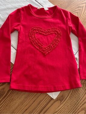 Girls' Bright Red Long-Sleeve Heart Ruffle Tee